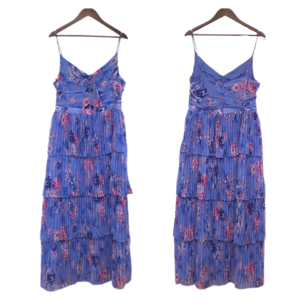 New ASTR Daytona Purple Floral Print Pleated Tiered Halter Maxi Dress Size XL - Picture 4 of 8